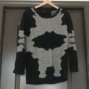 Theory wool/mohair blend tribal camo/ink blot gray and black oversized sweater